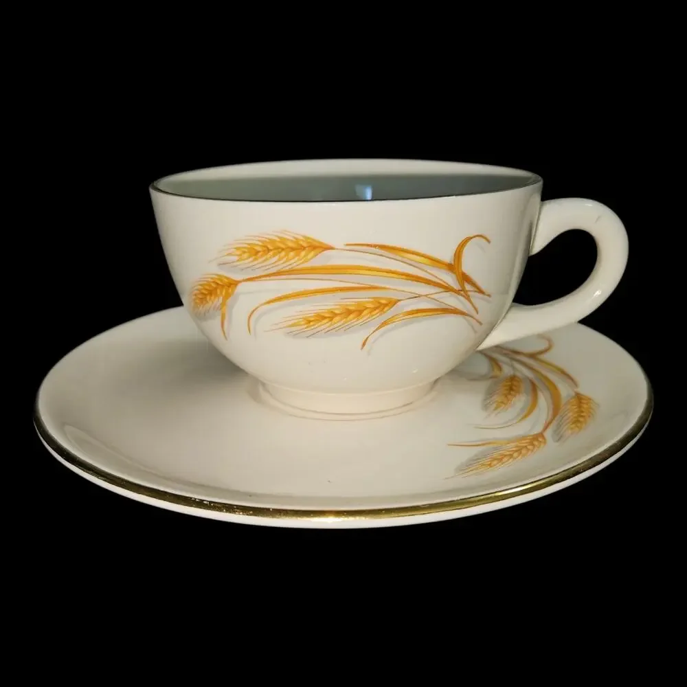 Golden Wheat Cup & Saucer Set of 4 22K Gold Oven Proof USA Vintage Tea Coffee